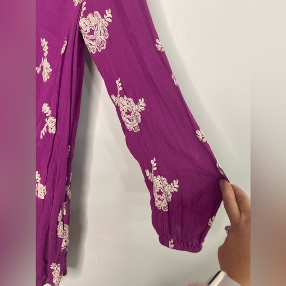 Free People Austin Emma Floral Embroidered Mini Swing Dress Boho Hippie Sz L - Picture 9 of 13